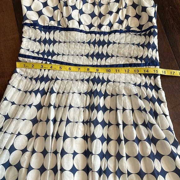 Gracia sleeveless mini dress Polka dot pleated Blue & cream Lined Size L Lined - Picture 8 of 15